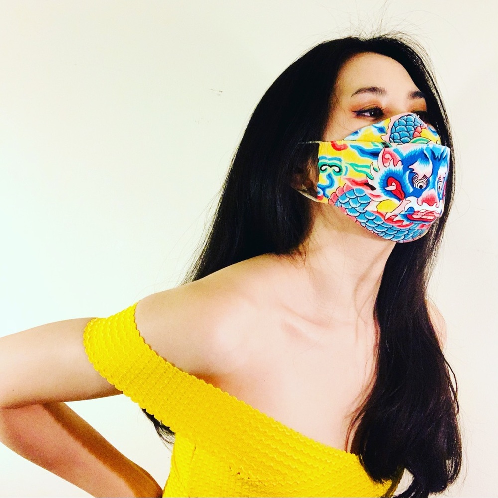 NEW Handmade Yellow Dragon Print 3D Face Mask